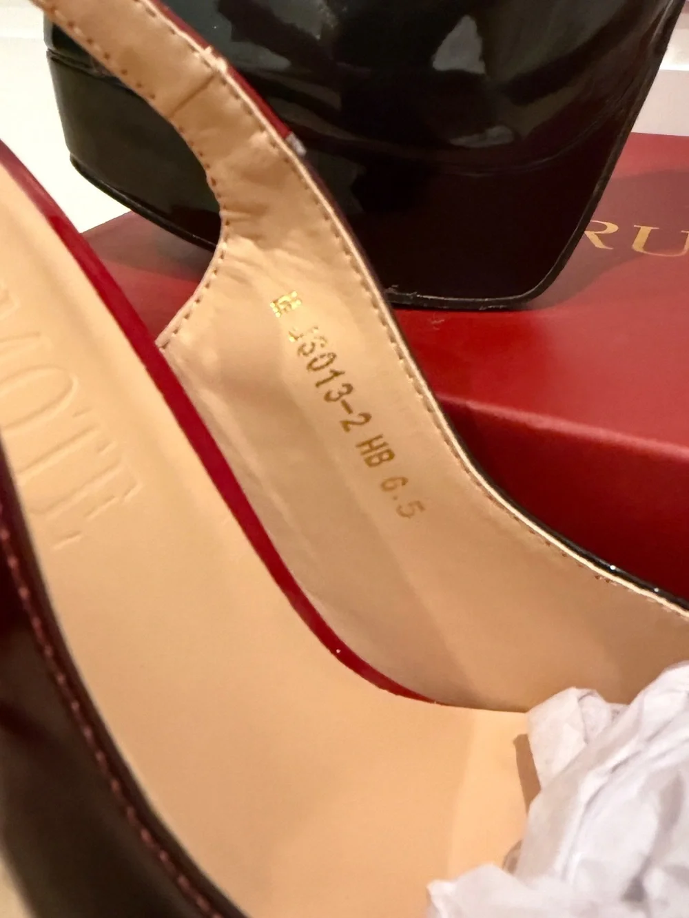 Patent Leather Black and Red Platform Slingback Heels